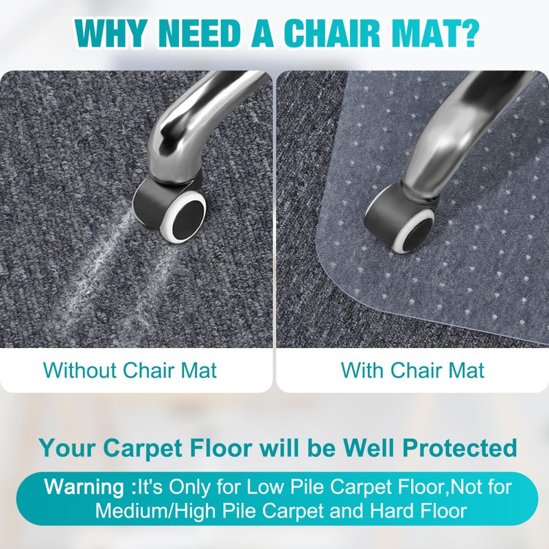 BesWin Office Chair Mat for Carpet, 48'' x 60'' Clear Floor Mat for Low and No Pile Carpeted Floors, Thick and Sturdy Carpet Protector for Work, Home, Gaming, Easy Glide and Flat Without Curling - Image 2