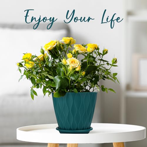 YNNICO 6 inch Plant Pots, 5 Pack Flower Pots Outdoor Indoor, Planters with Drainage Hole and Tray Saucer(Blue - Image 3
