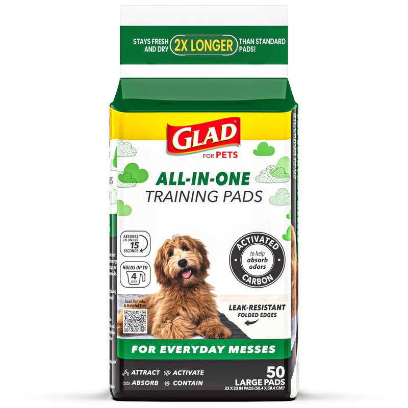 Glad for Pets Black Charcoal Puppy Pads - Super Absorbent Disposable Dog Pee Pads, Potty Training Pads, and Pet Supplies - Dog Pee Pads for Crate Training and Indoor Use 23" x 23" - 50 Count - Image 1