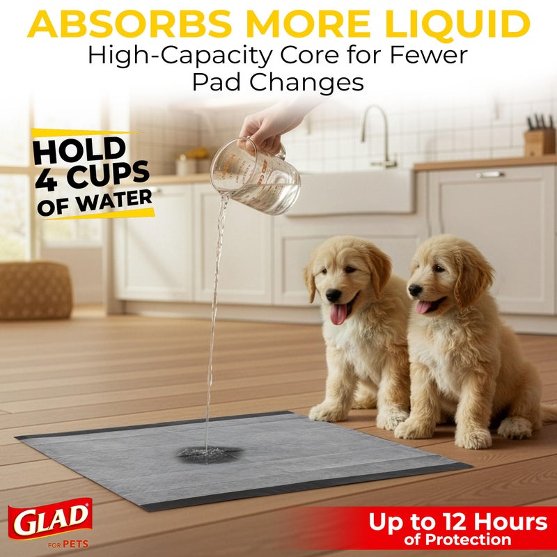 Glad for Pets Black Charcoal Puppy Pads - Super Absorbent Disposable Dog Pee Pads, Potty Training Pads, and Pet Supplies - Dog Pee Pads for Crate Training and Indoor Use 23" x 23" - 50 Count - Image 2