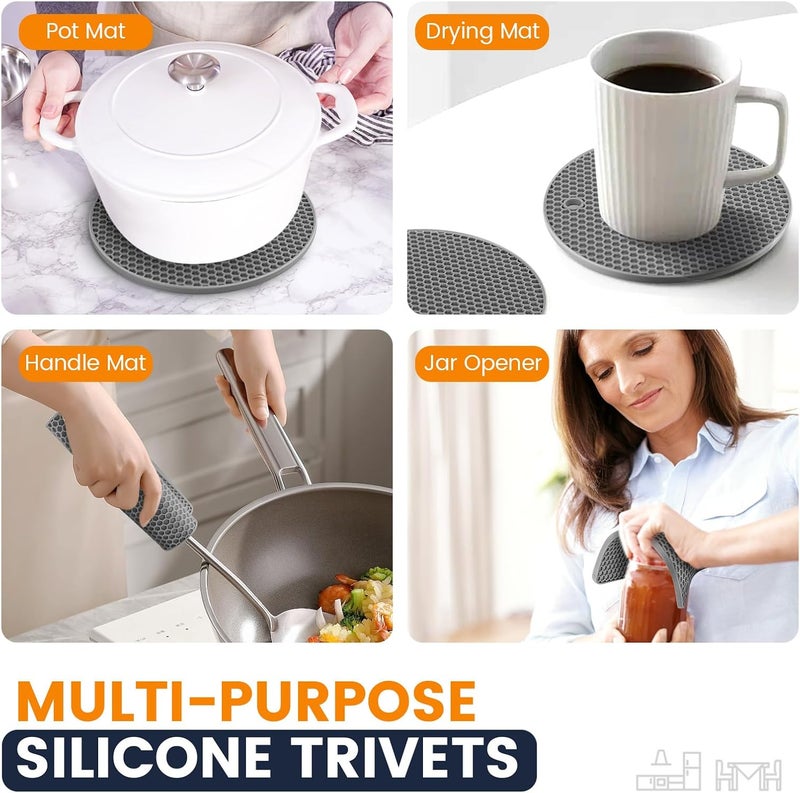 Daisiki Silicone Trivet Mats 4 Heat Resistant Pot Holders Multipurpose Non-Slip Hot Pads for Kitchen Potholders, Drying mat, Jar Opener, Spoon Holder, Coaster.(Dark Grey) - Image 3