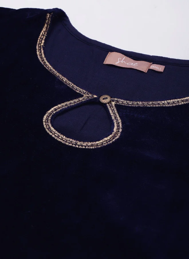 SASSAFRAS Navy Blue Velvet Kurta for Women