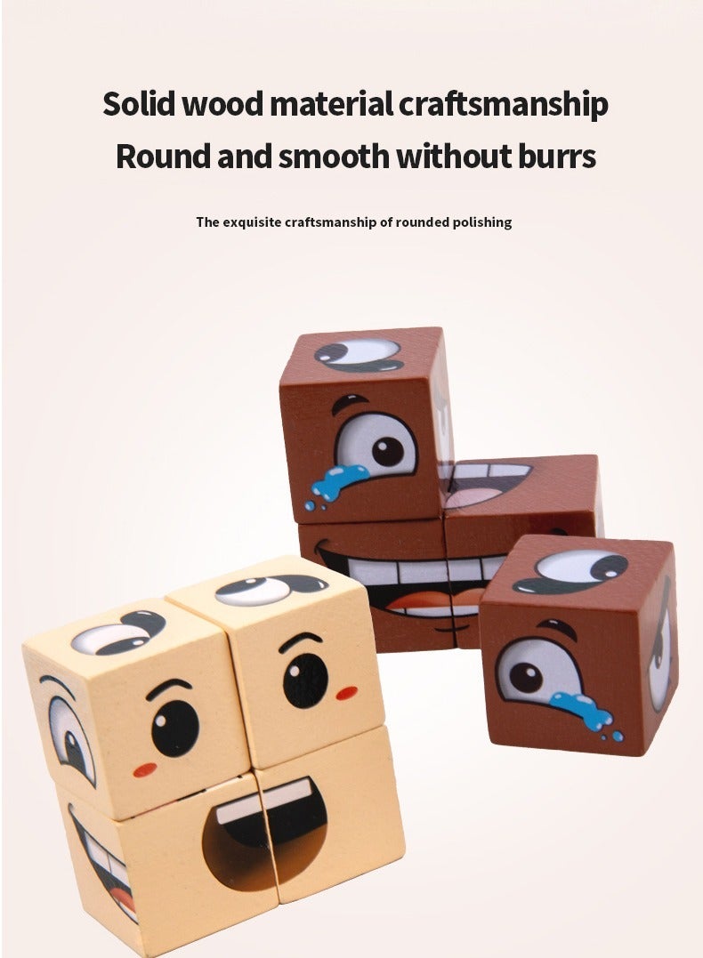 Wooden Face Changing Expression Rubik's Cube Toy with Bell, Table Interactive Game - Image 3