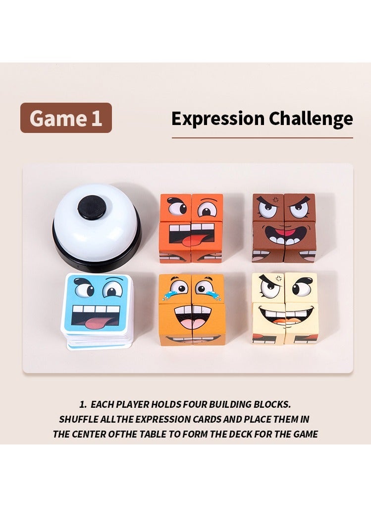 Wooden Face Changing Expression Rubik's Cube Toy with Bell, Table Interactive Game - Image 5