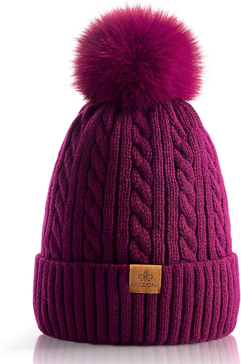 Women Winter Pom Pom Beanie Hats Warm Fleece Lined,Chunky Trendy Cute Chenille Knit Twist Cap