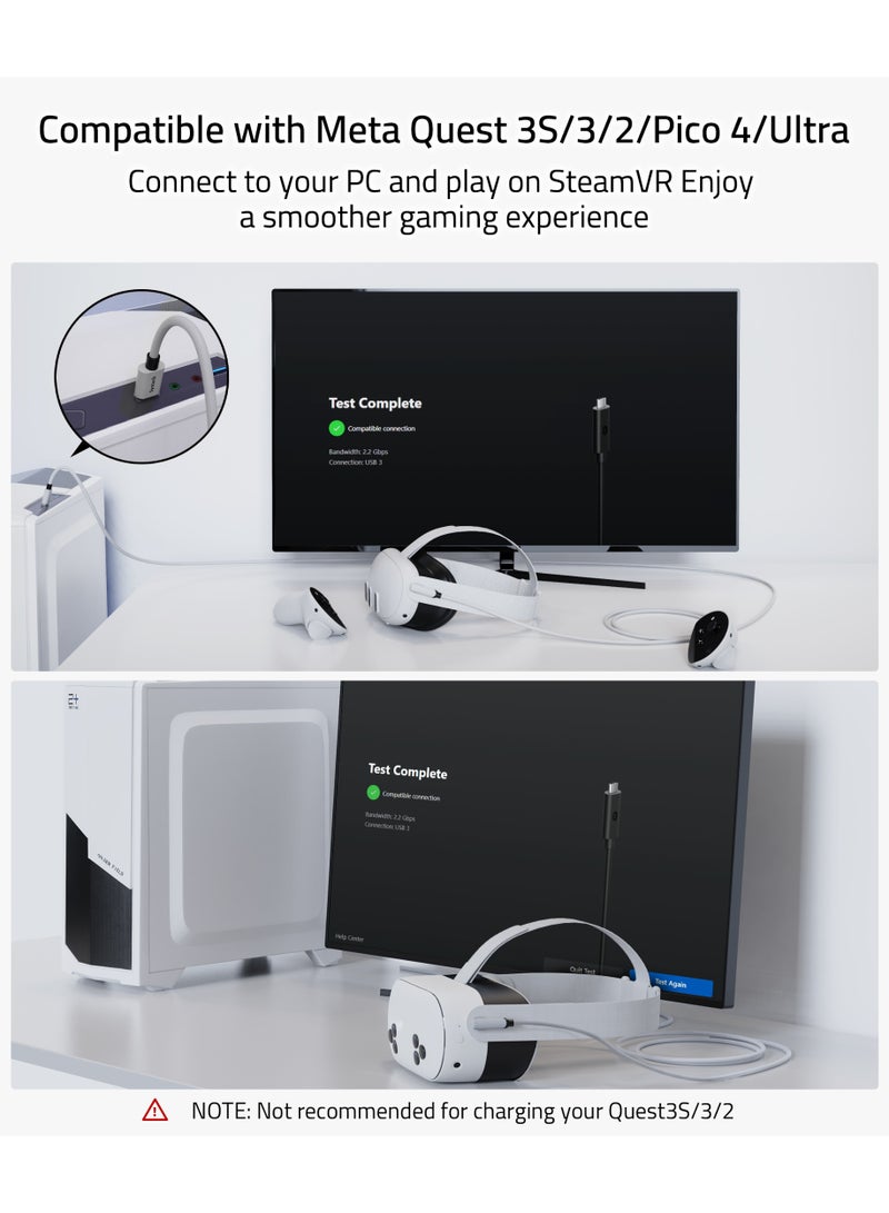 Syntech Link Cable 16FT for PCVR Compatible with Meta Quest 3/Meta Quest 3S, Quest2/Pro/Pico 4/Ultra Accessories and PC/SteamVR, High Speed PC Data Transfer, USB 3.0 to USB C Cable for VR Headset (5M) White - Image 3