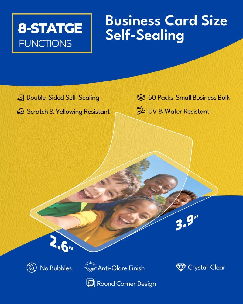 Uinkit 50-Pack Business Card Laminating Pouches, 10Mil Thick Double-Sided Seal for 2.6x3.9" Cards, Bulk Waterproofing for Employee ID Badges, Loyalty & Membership Cards, No Machine Needed - Image 2