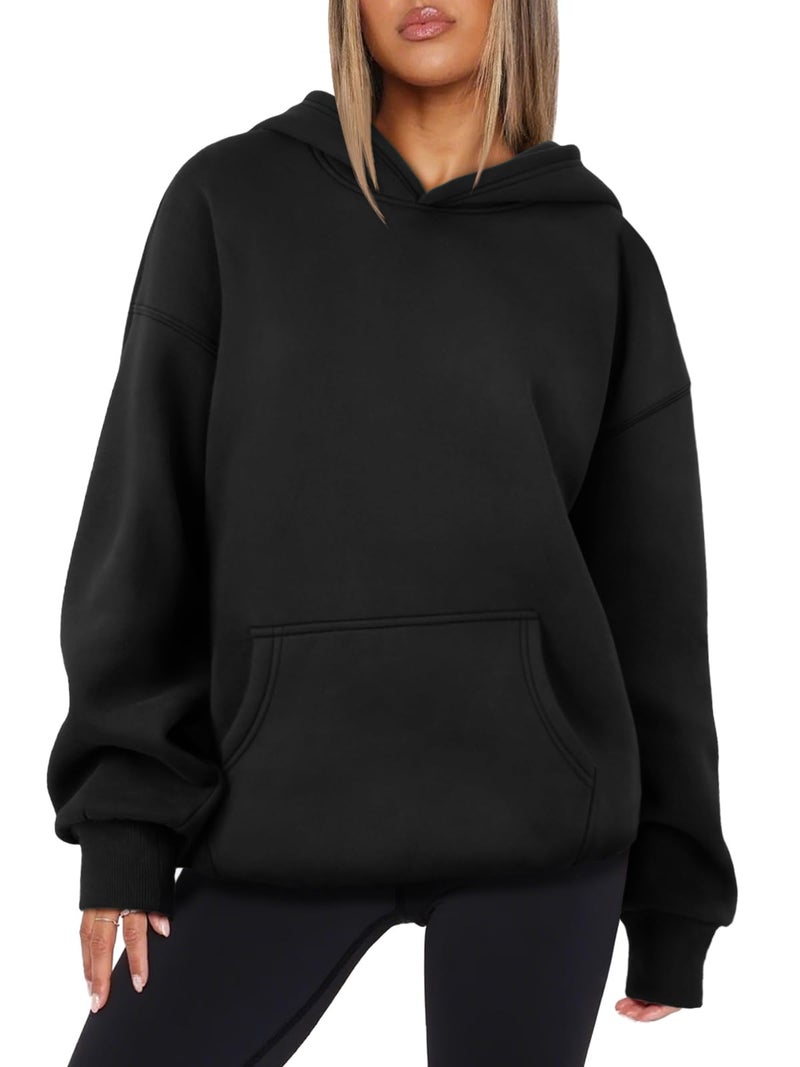 ATHMILE Womens Pullover Sweatshirts Oversized Hoodies Fleece Long Sleeve Sweaters Cute Loose Casual Pullover Fall Outfits Winter Y2k Fashion Teen Girls 2024 Black - Image 2