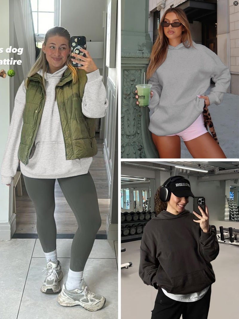 ATHMILE Womens Pullover Sweatshirts Oversized Hoodies Fleece Long Sleeve Sweaters Cute Loose Casual Pullover Fall Outfits Winter Y2k Fashion Teen Girls 2024 Black - Image 4