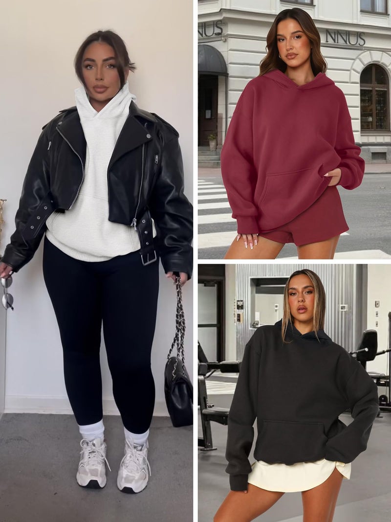 ATHMILE Womens Pullover Sweatshirts Oversized Hoodies Fleece Long Sleeve Sweaters Cute Loose Casual Pullover Fall Outfits Winter Y2k Fashion Teen Girls 2024 Black - Image 5