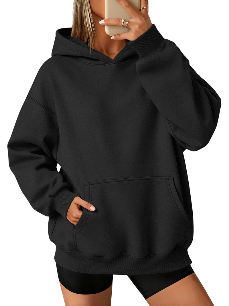 ATHMILE Womens Pullover Sweatshirts Oversized Hoodies Fleece Long Sleeve Sweaters Cute Loose Casual Pullover Fall Outfits Winter Y2k Fashion Teen Girls 2024 Black - Image 1