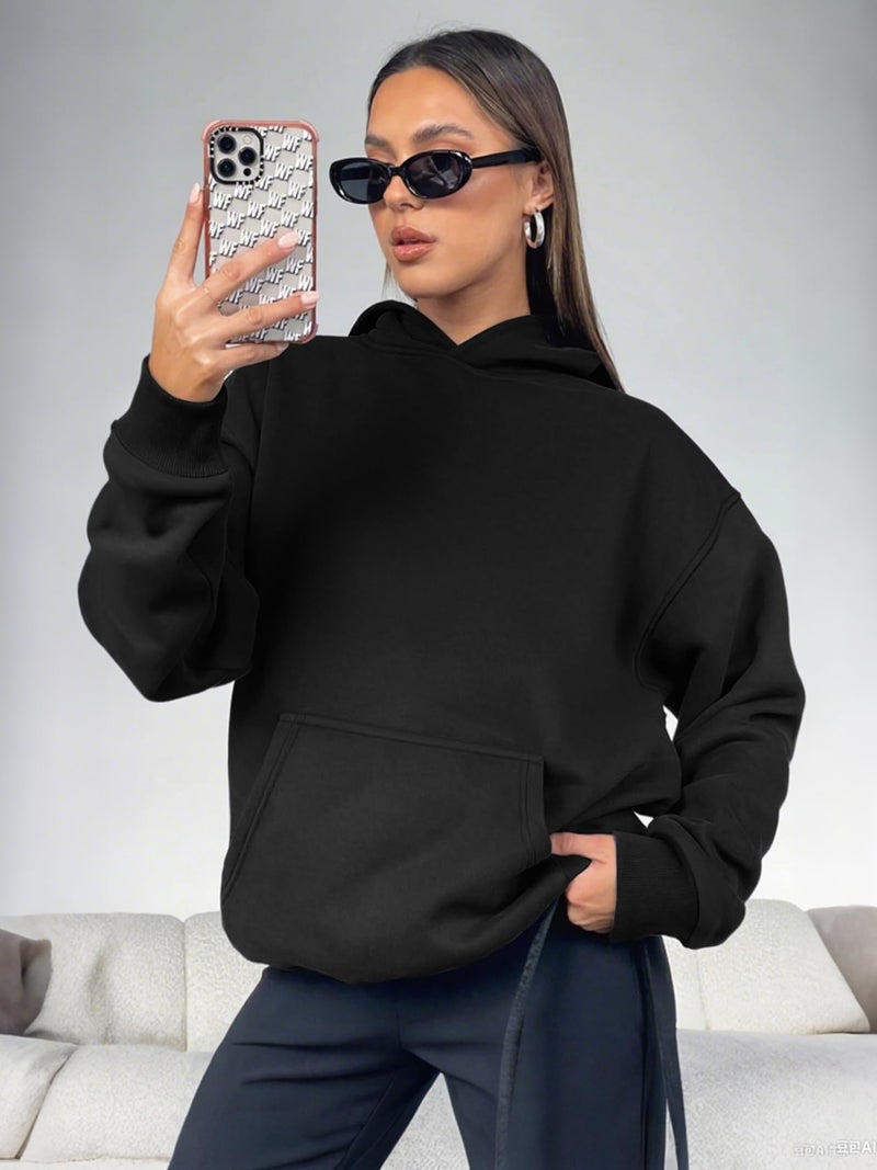 ATHMILE Womens Pullover Sweatshirts Oversized Hoodies Fleece Long Sleeve Sweaters Cute Loose Casual Pullover Fall Outfits Winter Y2k Fashion Teen Girls 2024 Black - Image 3