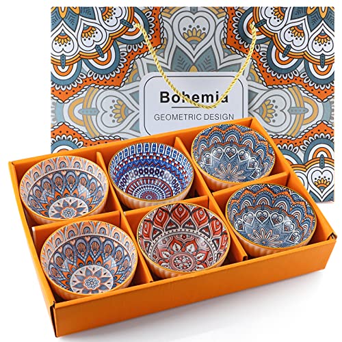 Sanbege Ceramic Rice Bowls 10 oz, Bohemian Style Bowl Gift Set, Assorted Dinnerware Serving Bowls for Cereal, Soup, Dessert, Snack, Fruit, Salsa, Pack of 6 (Geometric Pattern) - Image 1