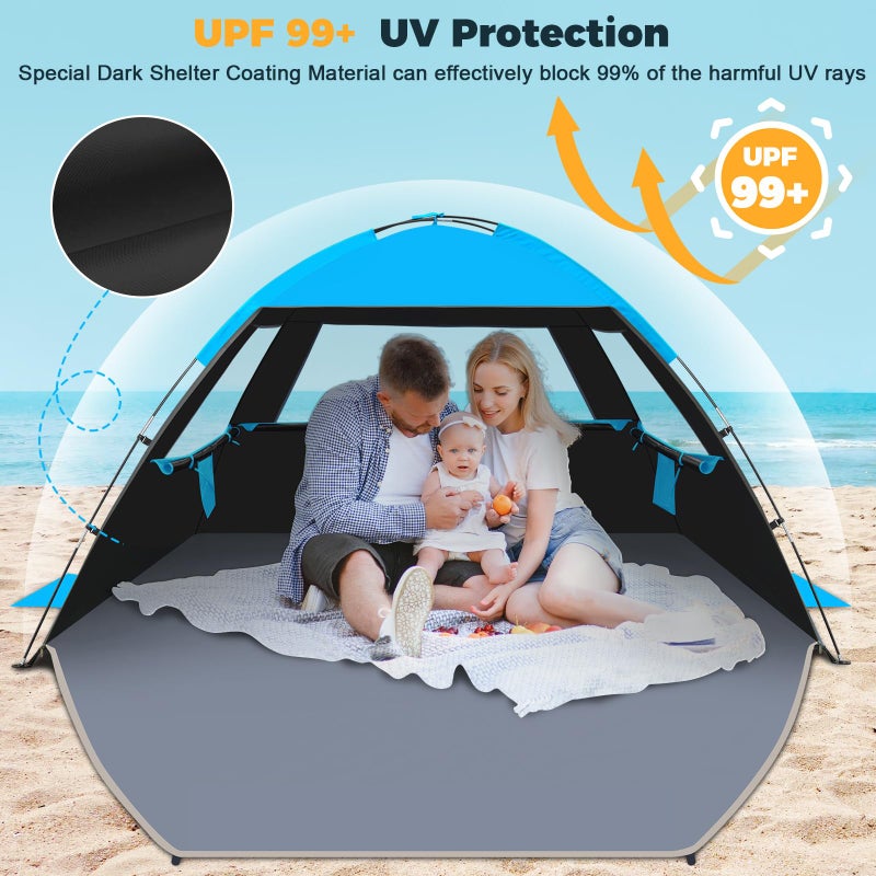 Venustas Beach Tent Sun Shelter for 3/4-5/6-7/8-10 Person, UPF 50+ UV Protection Beach Canopy, Lightweight and Easy Setup Cabana, Portable Beach Shade Tent - Image 3