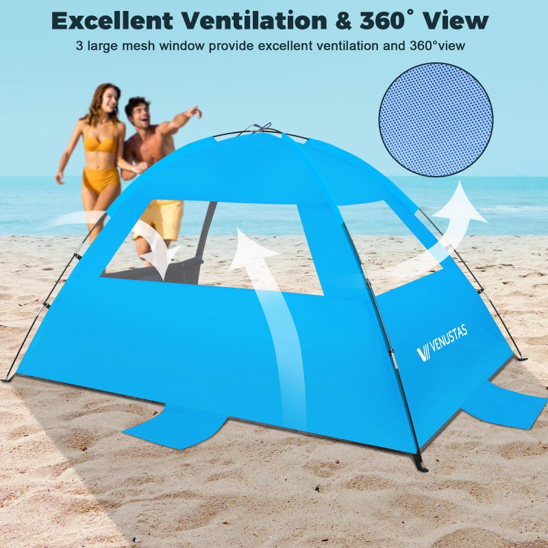 Venustas Beach Tent Sun Shelter for 3/4-5/6-7/8-10 Person, UPF 50+ UV Protection Beach Canopy, Lightweight and Easy Setup Cabana, Portable Beach Shade Tent - Image 5