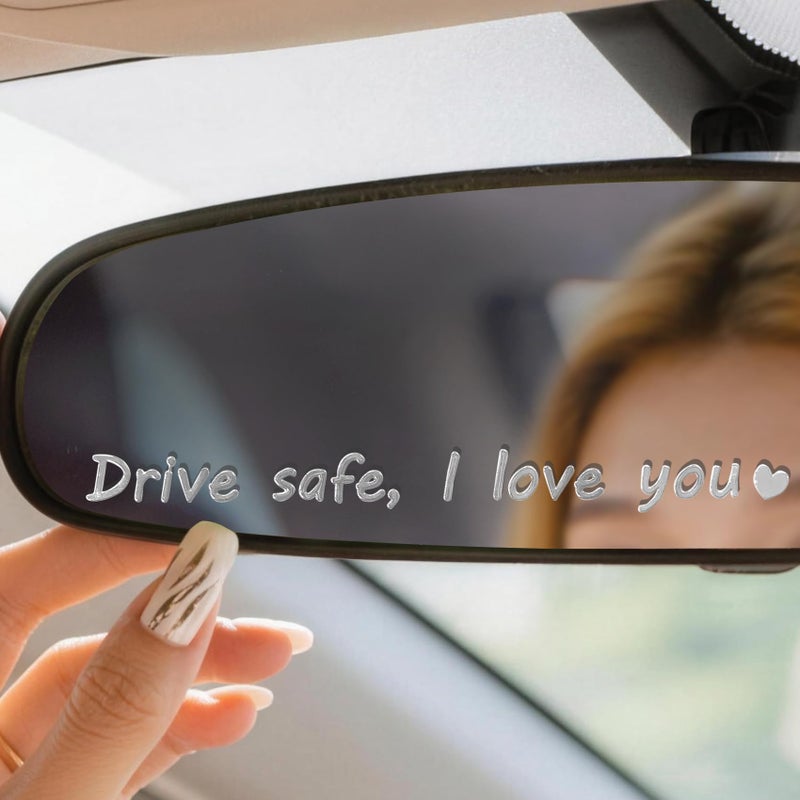 Zyeco 3PCS Drive Safe I Love You Mirror Sticker, Metal Car Decals for Men, Women, Rearview Mirror Accessories, Cute Car Interior Decor, New Driver Gifts(Silver) - Image 1