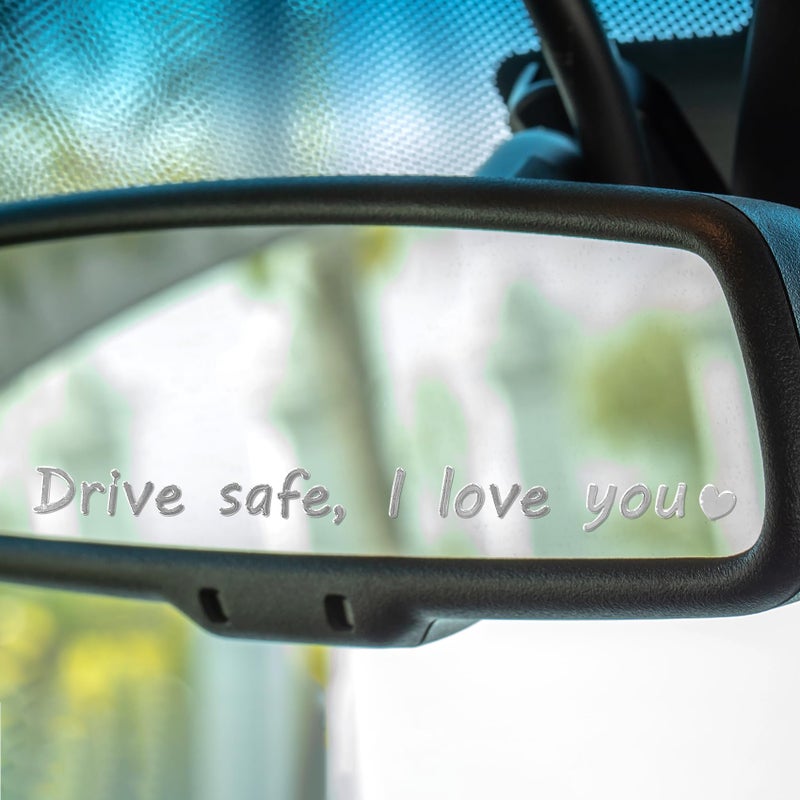 Zyeco 3PCS Drive Safe I Love You Mirror Sticker, Metal Car Decals for Men, Women, Rearview Mirror Accessories, Cute Car Interior Decor, New Driver Gifts(Silver) - Image 2