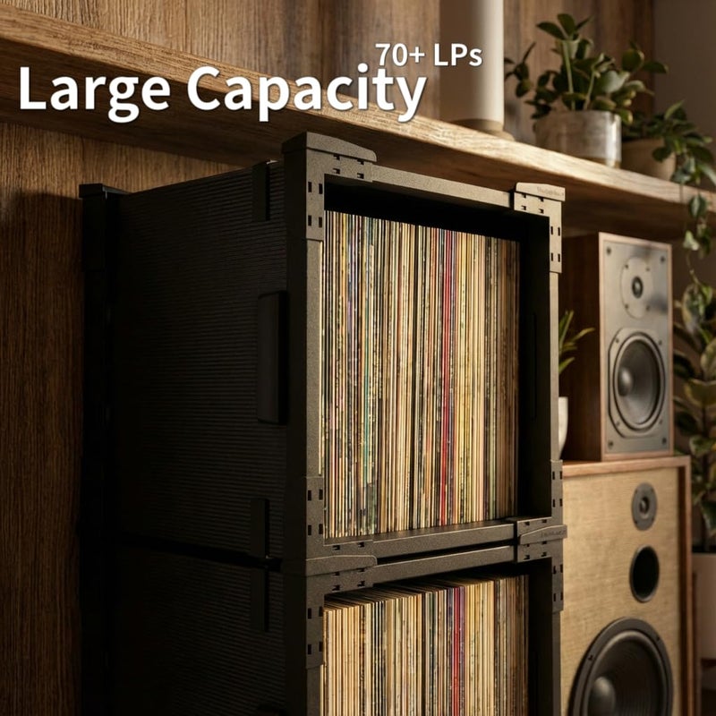 HumminGuru FlexiCube Vinyl Record Storage Box â€“ Stackable Organizer for 12â€ Records, Holds 70 LPs | Modular Vinyl Shelf & Collapsible Storage Crate. Durable & Portable Space-Saving Design (1 Cube) - Image 3