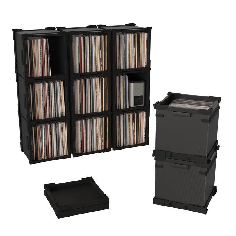 HumminGuru FlexiCube Vinyl Record Storage Box â€“ Stackable Organizer for 12â€ Records, Holds 70 LPs | Modular Vinyl Shelf & Collapsible Storage Crate. Durable & Portable Space-Saving Design (1 Cube) - Image 1