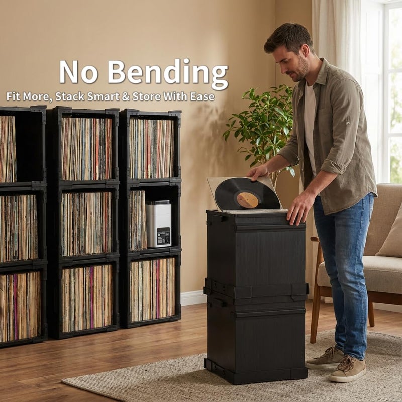 HumminGuru FlexiCube Vinyl Record Storage Box â€“ Stackable Organizer for 12â€ Records, Holds 70 LPs | Modular Vinyl Shelf & Collapsible Storage Crate. Durable & Portable Space-Saving Design (1 Cube) - Image 2