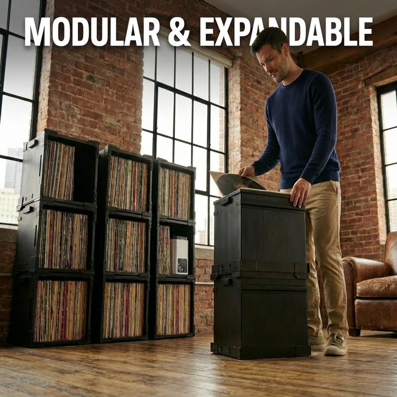 HumminGuru FlexiCube Vinyl Record Storage Box â€“ Stackable Organizer for 12â€ Records, Holds 70 LPs | Modular Vinyl Shelf & Collapsible Storage Crate. Durable & Portable Space-Saving Design (1 Cube) - Image 5