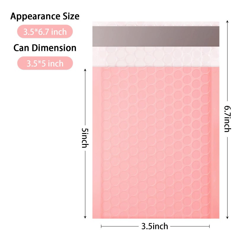 Dasen Bubble Mailers 3.5x5 Inch 50 Pcs,Small Self-Sealing Mail Shipping Bags,Pink Padded Envelopes #0000 - Image 2