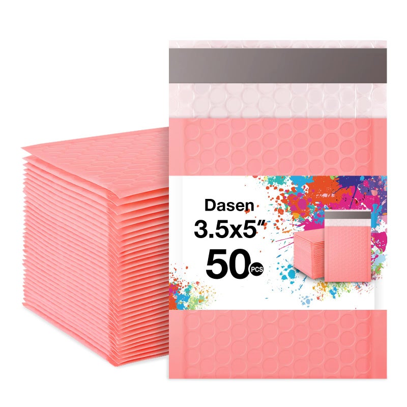 Dasen Bubble Mailers 3.5x5 Inch 50 Pcs,Small Self-Sealing Mail Shipping Bags,Pink Padded Envelopes #0000 - Image 1