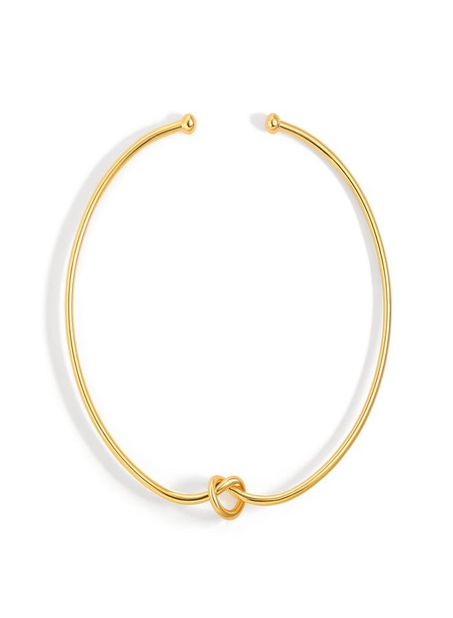 PEARLADA Dainty Knot Choker Necklace, 18k Gold Plated Open Collar Necklace, Trendy Simple Cuff Choker - Image 1