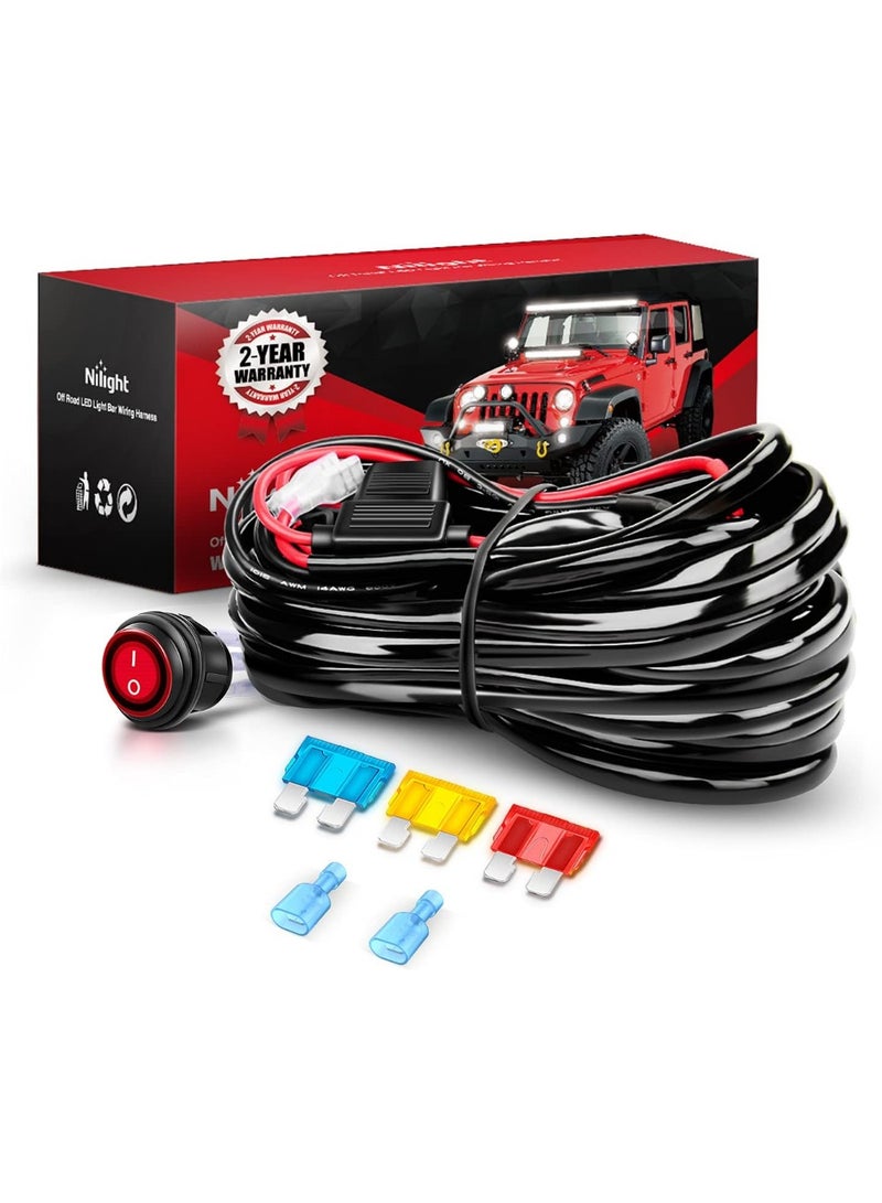 Nilight Wiring Harness Kit for LED Light Bar and Car Lights, 12V 14AWG, 12 ft with On-Off Switch, Relay and Fuse, Model 10007W - Image 1