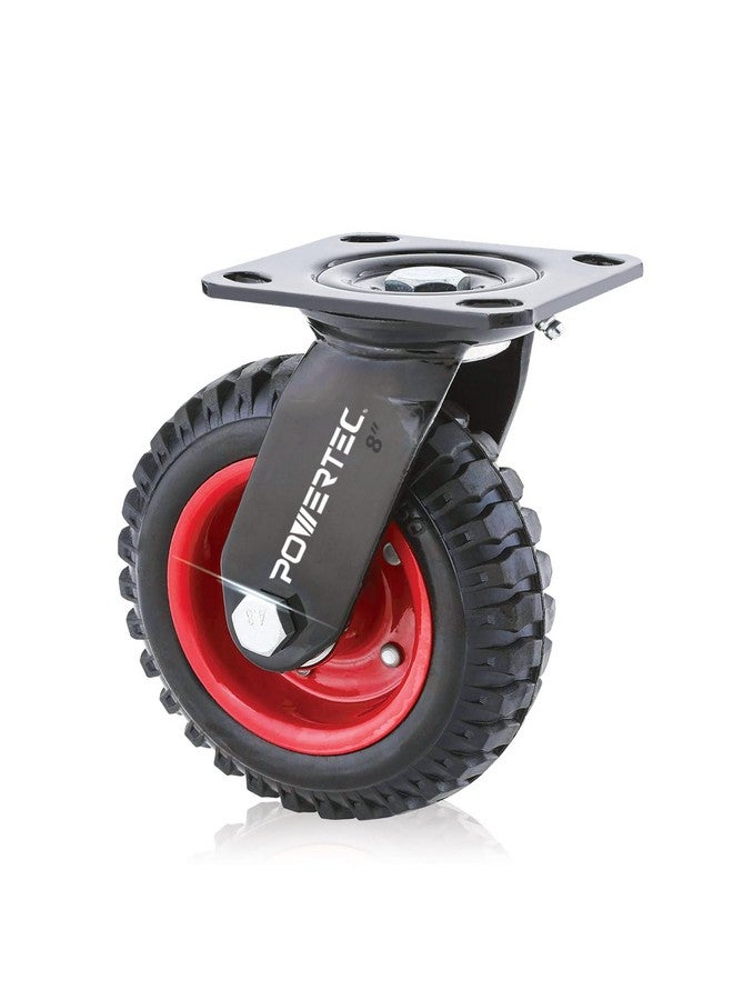 POWERTEC 8 Inch Caster Wheels, Heavy Duty Swivel Plate Casters with Rubber Knobby Tread for Workbench, Dolly, Cart, Trolley, Wagon and Chicken Coop, Large Rubber Castor Wheels, 1PK (17051) - Image 1