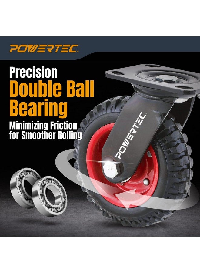 POWERTEC 8 Inch Caster Wheels, Heavy Duty Swivel Plate Casters with Rubber Knobby Tread for Workbench, Dolly, Cart, Trolley, Wagon and Chicken Coop, Large Rubber Castor Wheels, 1PK (17051) - Image 4