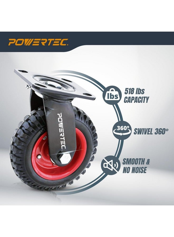 POWERTEC 8 Inch Caster Wheels, Heavy Duty Swivel Plate Casters with Rubber Knobby Tread for Workbench, Dolly, Cart, Trolley, Wagon and Chicken Coop, Large Rubber Castor Wheels, 1PK (17051) - Image 3