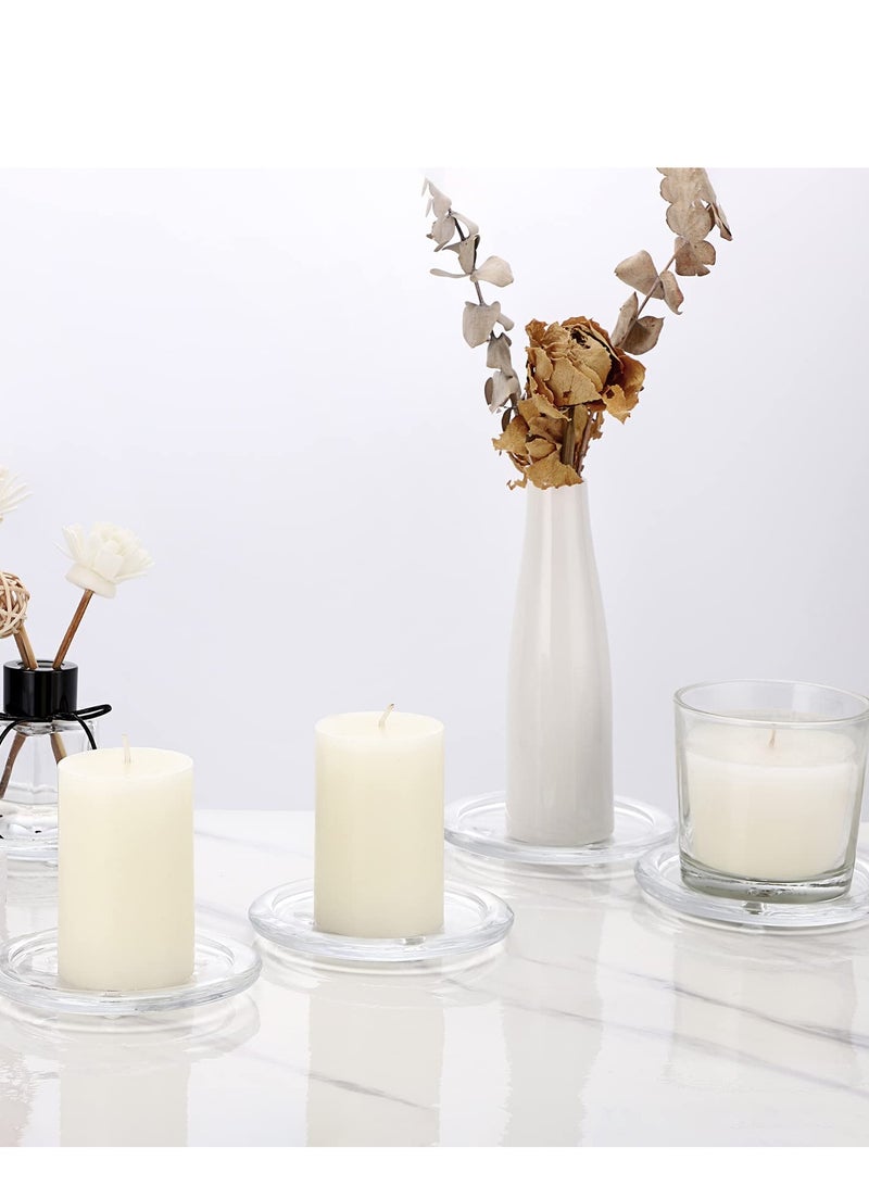 Excefore Glass Candle Tray, Round Clear Pillar Candle Holder, 3.9 Inch Pillar Candle Holders, Glass Coaster Small Round Plate Candle Plates, Modern Style Candle Centerpiece for Dining Table Wedding 5PCS - Image 4