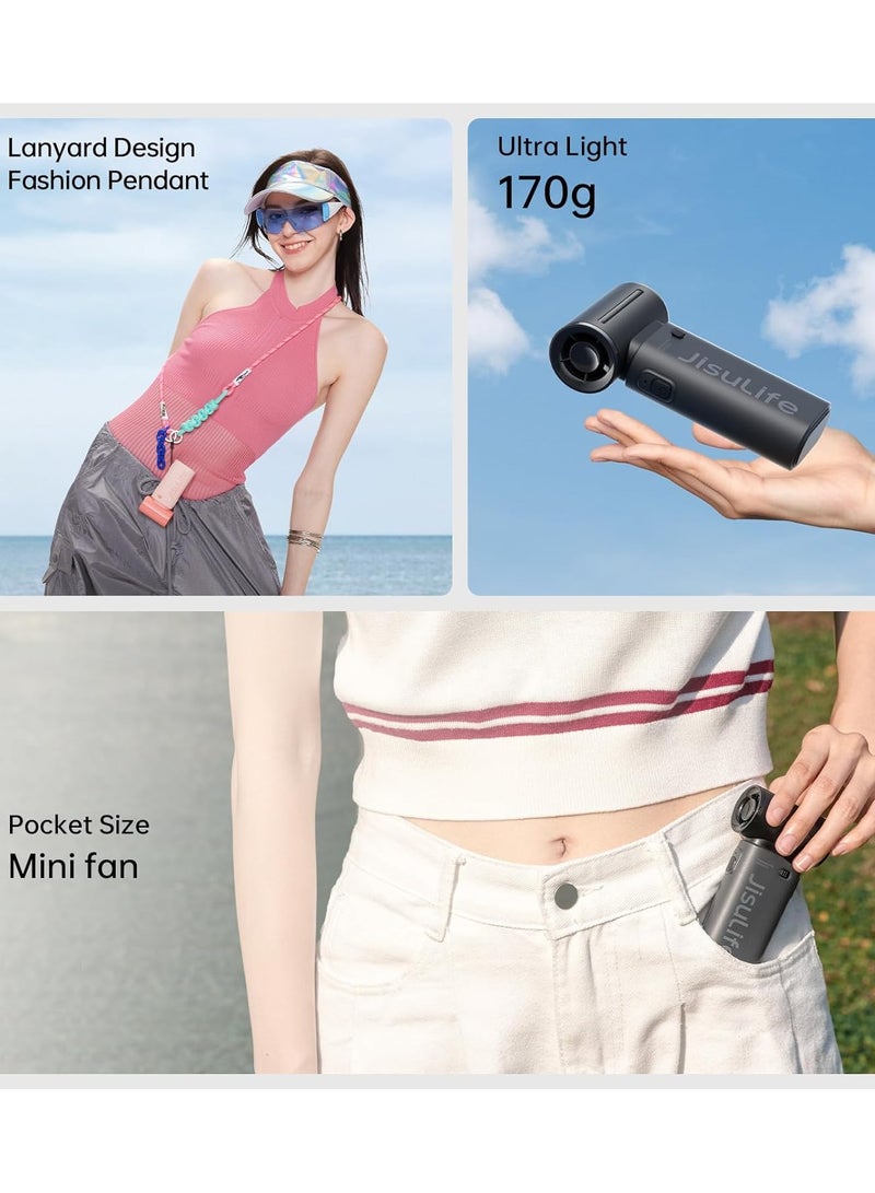 JISULIFE JISULIFE Portable Handheld Fan, Mini USB Rechargeable Fan [12H Max Cooling Time], Personal Makeup/Eyelash Fan, Pocket Fan with 5 Speeds for Women Men Travel Camping Outdoor Black  - Image 4
