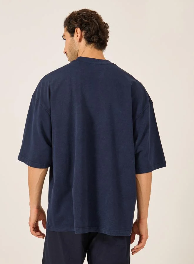 Styli Styli Minimal Print Pocket Acid Washed Boxy T-Shirt