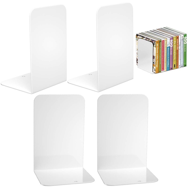 VFINE White Bookends 2 Pair Metal Shelf Book Ends Bookends for Shelves Book Stopper for Heavy Books Book Dividers for Home Office