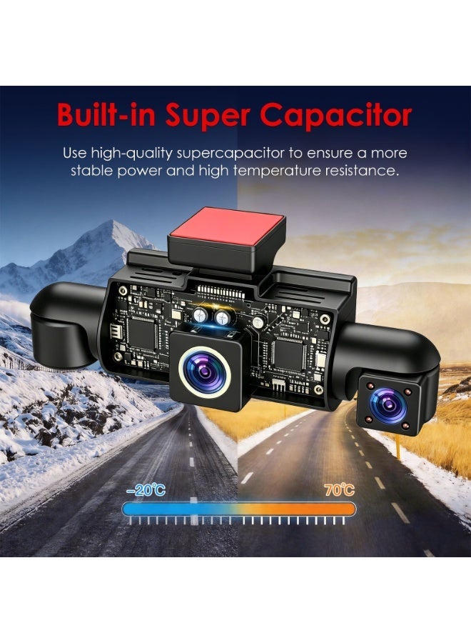 Saivision 4K Quad Dash Cam 4 Channel Car Camera with GPS, 2160P Front + Dual 1080P Interior & Rear Cameras, 64GB SD Card Included, 5.8G WiFi, Parking Monitor, G-Sensor, Loop Recording, 3" LCD Screen, Car DVR Black Box for Saudi Arabia - Image 3