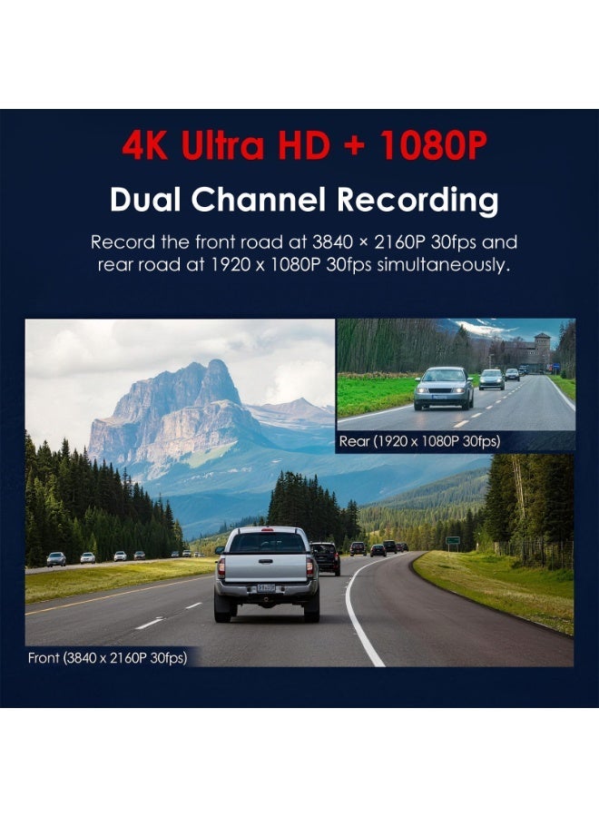Saivision 4K Quad Dash Cam 4 Channel Car Camera with GPS, 2160P Front + Dual 1080P Interior & Rear Cameras, 64GB SD Card Included, 5.8G WiFi, Parking Monitor, G-Sensor, Loop Recording, 3" LCD Screen, Car DVR Black Box for Saudi Arabia - Image 2