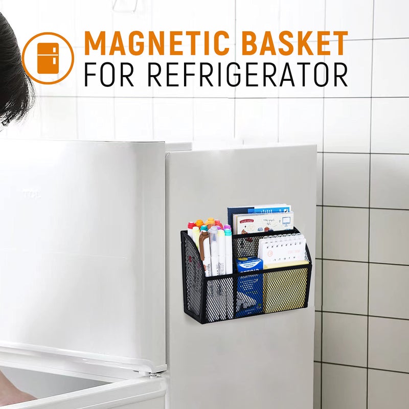 DALTACK Magnetic Pencil Holder Magnetic Shelf for the Whiteboard 3-Grid Mesh Magnetic Pen Holder for Refrigerator Magnetic Organizer Locker Accessories Organizer for Home, School and Office, Black - Image 5
