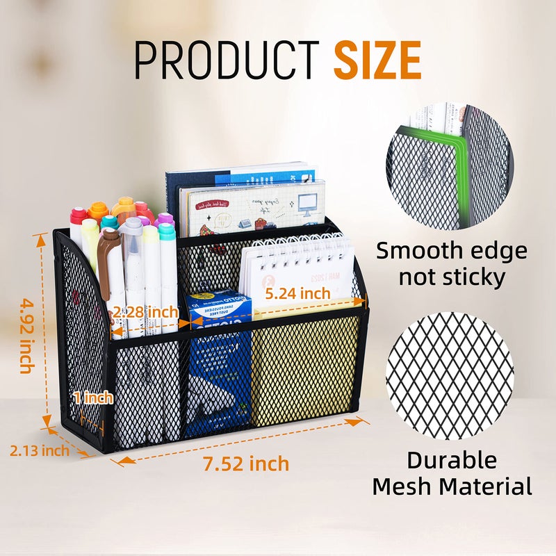 DALTACK Magnetic Pencil Holder Magnetic Shelf for the Whiteboard 3-Grid Mesh Magnetic Pen Holder for Refrigerator Magnetic Organizer Locker Accessories Organizer for Home, School and Office, Black - Image 3