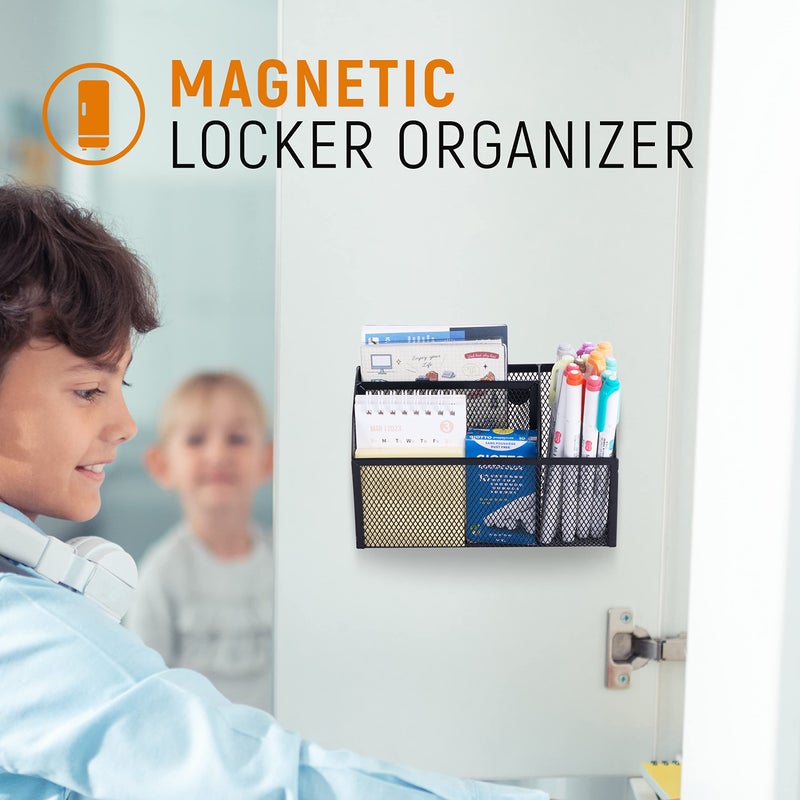 DALTACK Magnetic Pencil Holder Magnetic Shelf for the Whiteboard 3-Grid Mesh Magnetic Pen Holder for Refrigerator Magnetic Organizer Locker Accessories Organizer for Home, School and Office, Black - Image 4