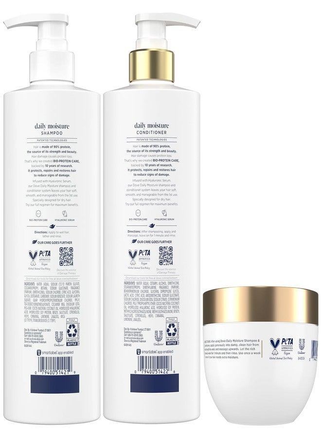 Dove مجموعة شامبو وبلسم دوف للترطيب اليومي مع ماسك سيروم 10 في 1 بحمض الهيالورونيك والترطيب - ترطيب عميق لتنعيم وتجديد الشعر الجاف (مجموعة من 3 قطع) - Image 2