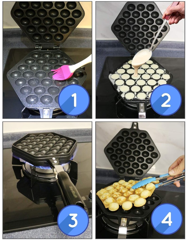 AEKDO Bubble Waffle Maker Pan Waffle Cake Mold Pot Nonstick Double Side Egg Waffle Maker for Breakfast Lunch Household Cafe Restaurant Cake Shop - Image 2