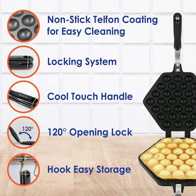 AEKDO Bubble Waffle Maker Pan Waffle Cake Mold Pot Nonstick Double Side Egg Waffle Maker for Breakfast Lunch Household Cafe Restaurant Cake Shop - Image 5