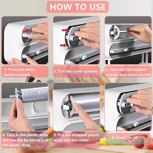 OVIOL Foil Paper Cutter and Holder, 3 in 1 Magnetic Aluminium Foil and Plastic Wrap Organizer with Paper Towel Holder, Compatible with Cling Film, Tin Foil and Wax Paper Dispenser (Dual Tone) - Image 5