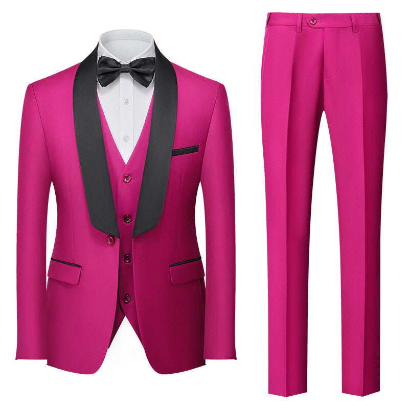 Men'S Three-Piece Suit Green Fruit Collar Stage Performance Suit Dress Men'S Groom Wedding Best Man Suit - Image 1