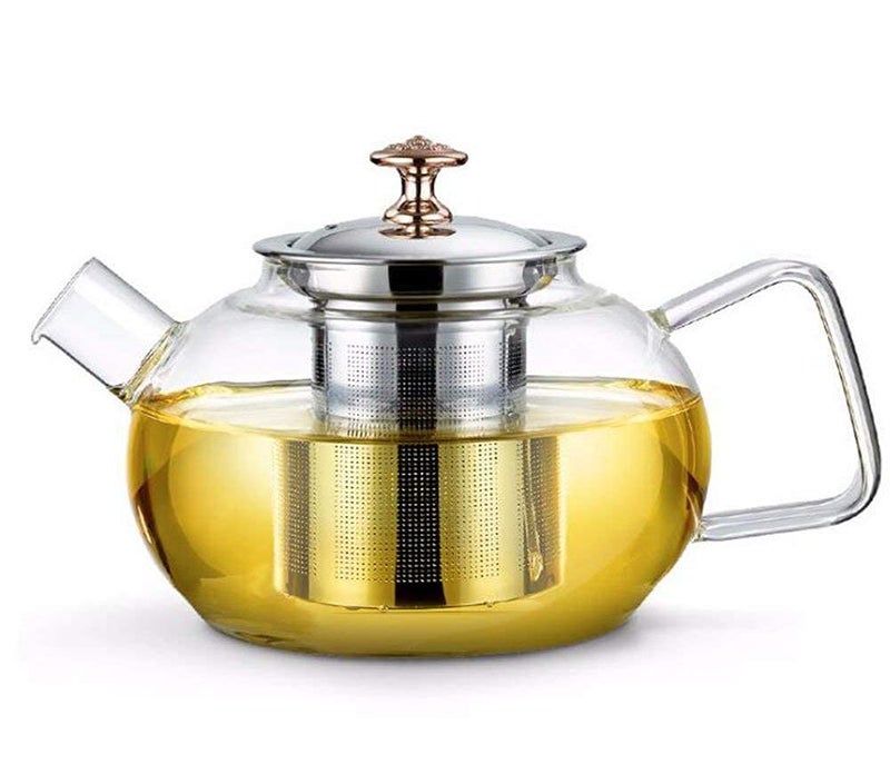 Wellxo Glass Teapot with Removable Stainless Steel Infuser Premium Durable Borosilicate Glass Tea Kettle for Stove top Glass Flowering Tea Kettle with Infusers for Loose Tea 1000 ml Silicone Mat  - Image 1