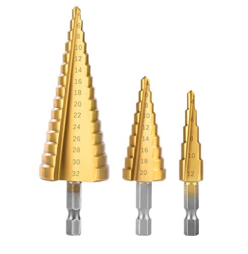 Generic 3 to 12mm 312mm420mm412mm HSS Steel Small Size Step Cone Titanium Coated Hex Shank Coated Metal Drill Bit Cut Tool Set Hole Cutter 