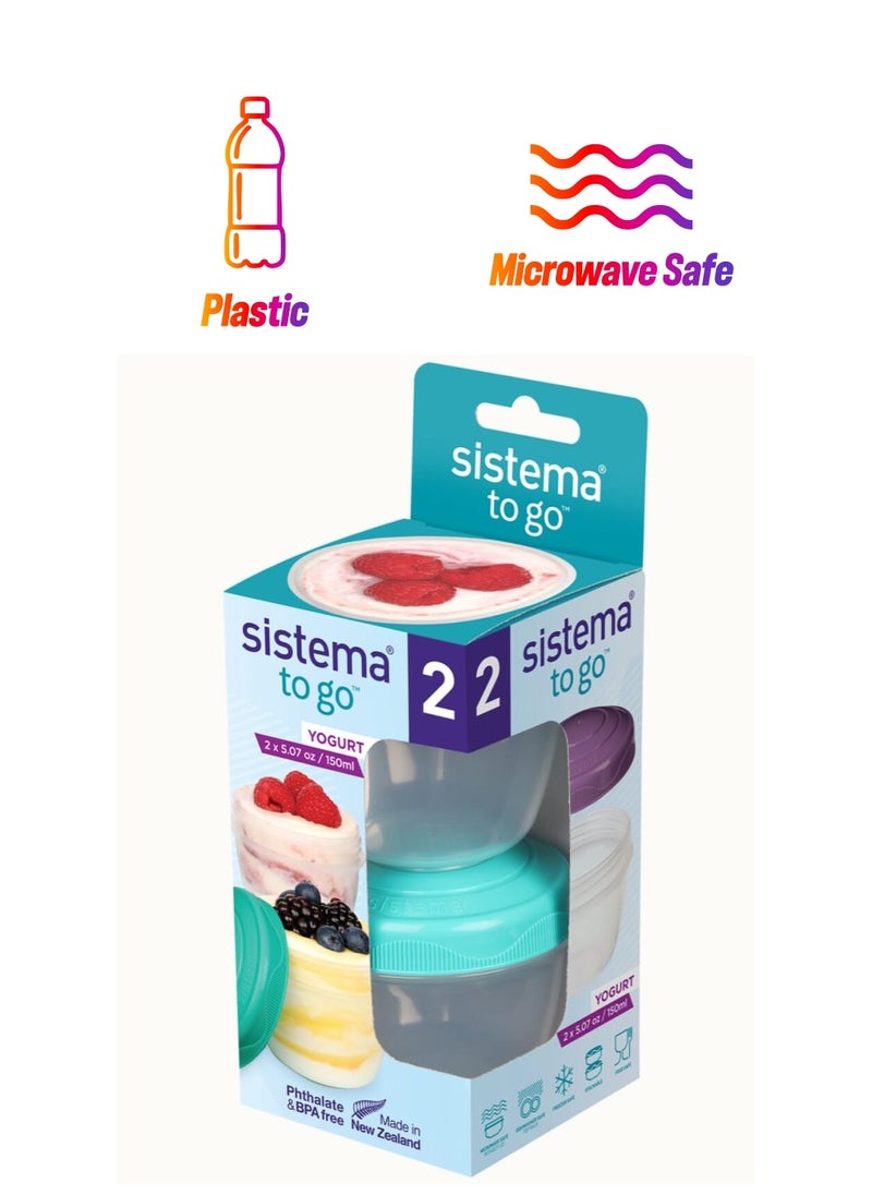 sistema - Sistema Yogurt Containers : Portable Yogurt and Snack Containers, Travel Yogurt Cups, On-the-Go Snacking Solution - 2 Pack- 150ml - Image 1