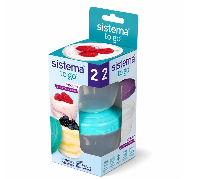Sistema Yogurt Containers 2 Pack 150ml Portable Leak Proof Yogurt & Snack Cups BPA Free Travel Storage Containers for Healthy On the Go Snacks Lunch Box Meal Prep Reusable Food Storage Solution - Image 1